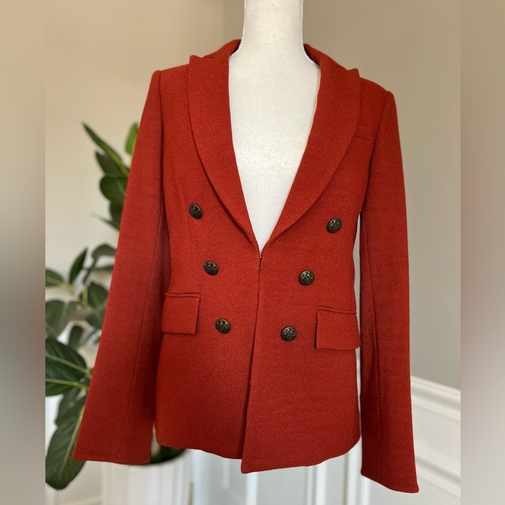 VERONICA BEARD Peninsula Peak Lapel Faux DB Blazer Jacket Brick Brown Orange 6 - Picture 8 of 10